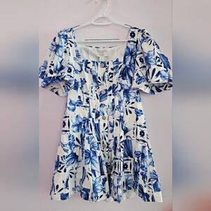 CAROLINE CONSTAS Blue and White Floral Dress